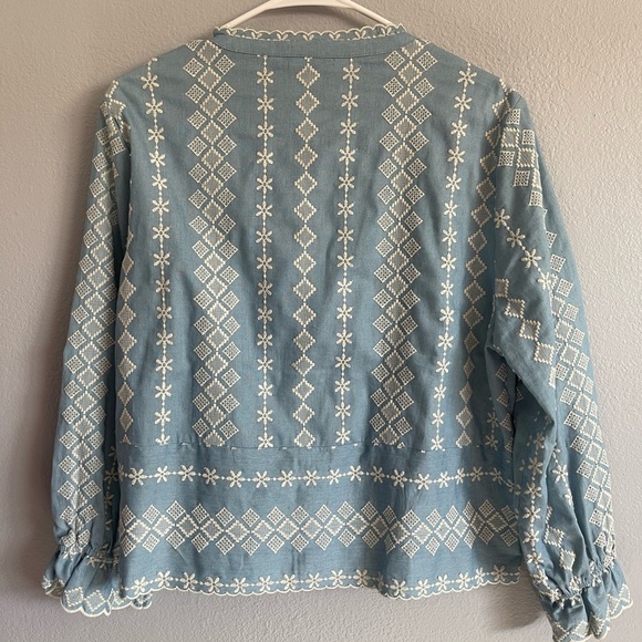 Zara blue cotton jacket with white thread work embroidery. - Picture 5 of 12